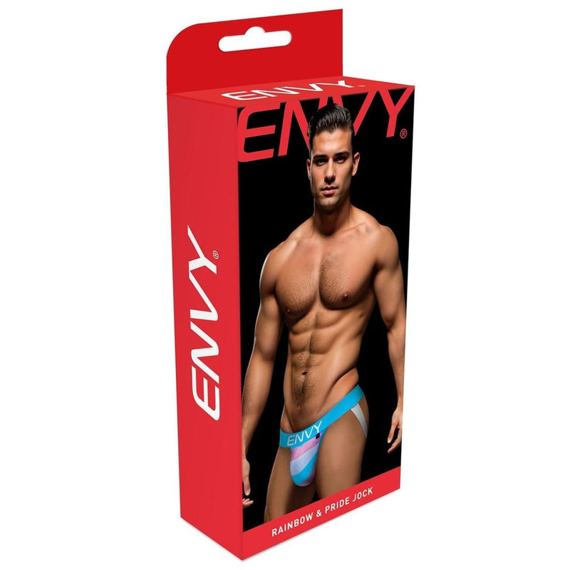 Load image into Gallery viewer, Envy Rainbow Trans Pride Jock Strap Blue Pink White
