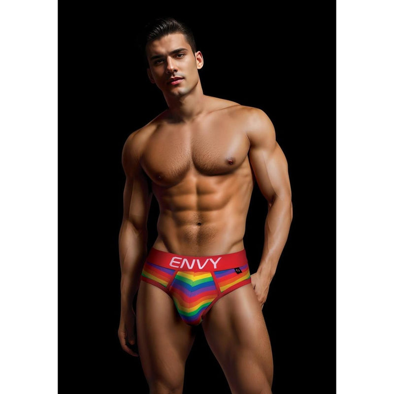 Load image into Gallery viewer, Envy Rainbow Pride Brief Red Rainbow
