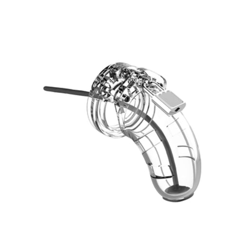 Man Cage Chastity Cock Cage With Urethral Sound Model 15 Clear 3.5 Inch / 9cm