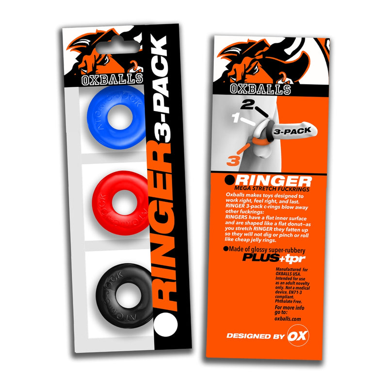 Load image into Gallery viewer, Oxballs Ringer Cock Ring 3 Pack Red Black Blue
