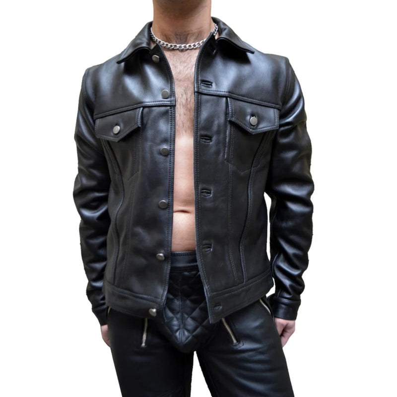 Load image into Gallery viewer, Prowler RED Leather Trucker Jacket Black
