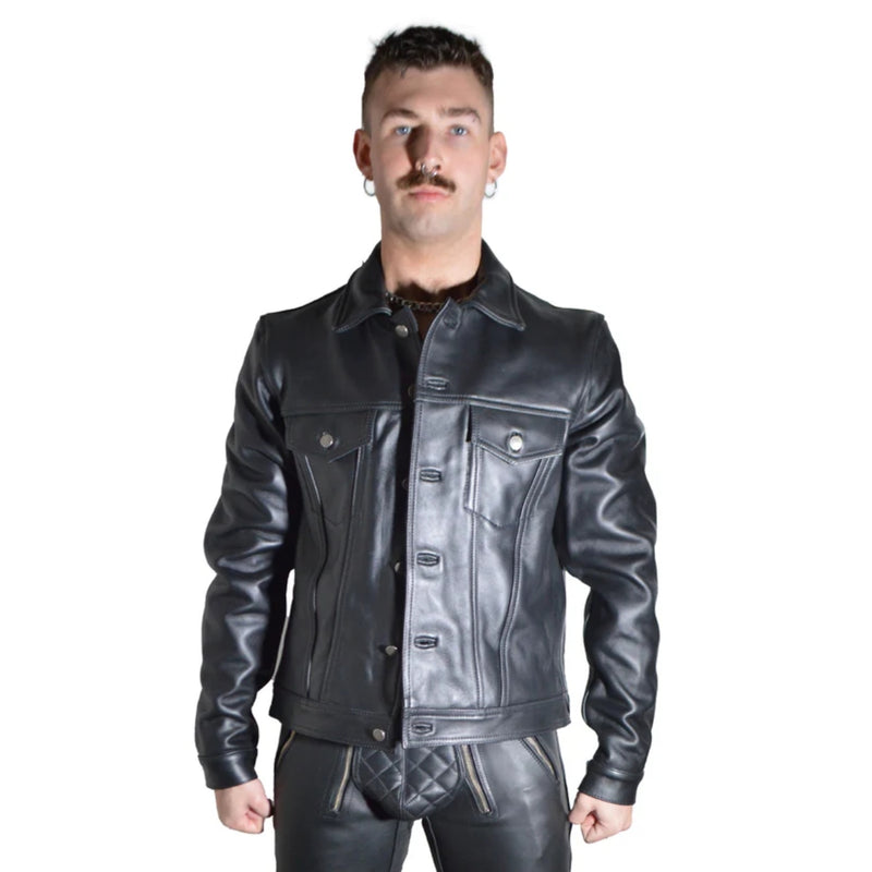 Load image into Gallery viewer, Prowler RED Leather Trucker Jacket Black
