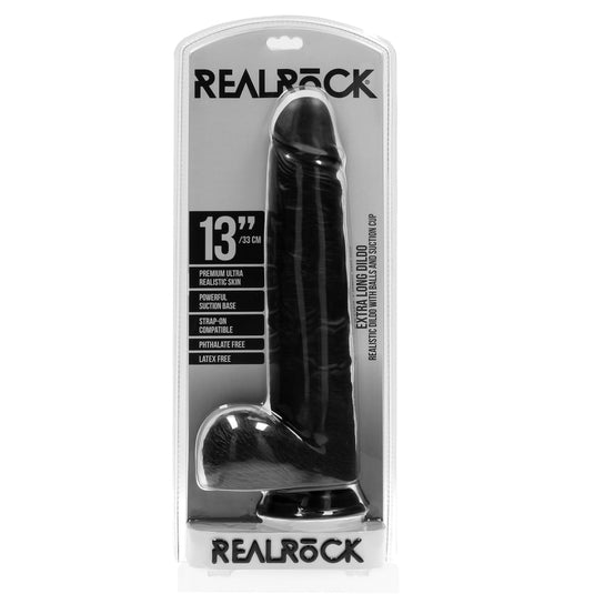 RealRock Extra Long Dildo With Balls Black 13 Inch