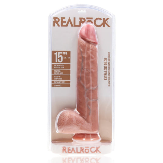 RealRock Extra Long Dildo With Balls Pink 15 Inch