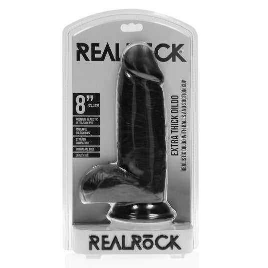 RealRock Extra Thick Dildo With Balls Black 8 Inch