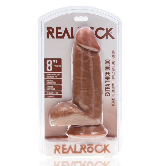 RealRock Extra Thick Dildo With Balls Tan 8 Inch