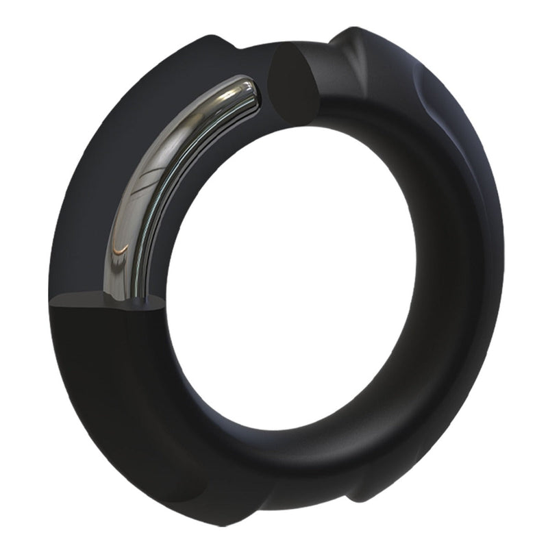 Load image into Gallery viewer, OptiMALE FlexiSteel Silicone Metal Core Cock Ring Black 43mm
