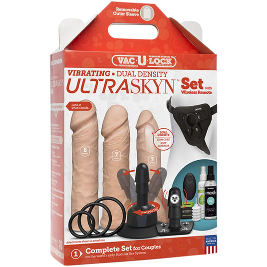 Vac-U-Lock Vibrating Ultraskyn Dual Density Strap-On Set