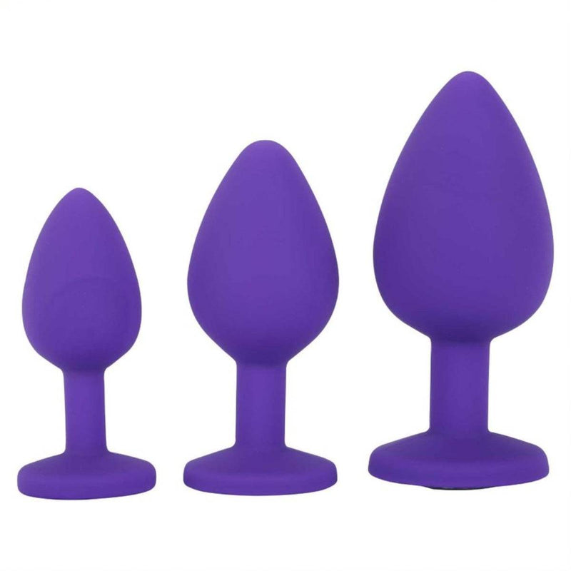 Load image into Gallery viewer, Front View Product - Me You Us Trio Of Jewels Jewelled Butt Plug Set Purple - Simply Pleasure

