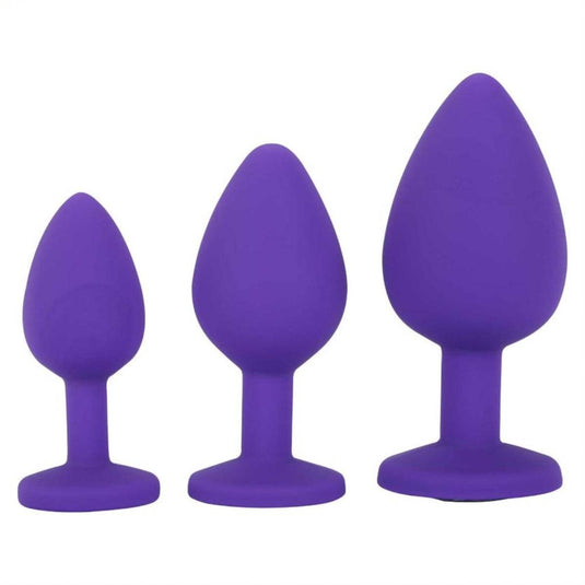 Front View Product - Me You Us Trio Of Jewels Jewelled Butt Plug Set Purple - Simply Pleasure