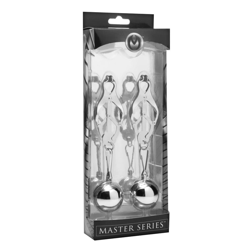 Load image into Gallery viewer, Master Series Deviant Monarch Weighted Nipple Clamps Silver
