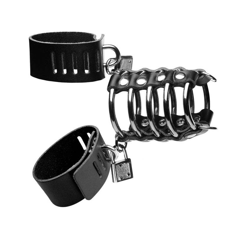 Load image into Gallery viewer, Strict 5 Ring Chastity Device With Cock &amp; Ball Strap Black Silver
