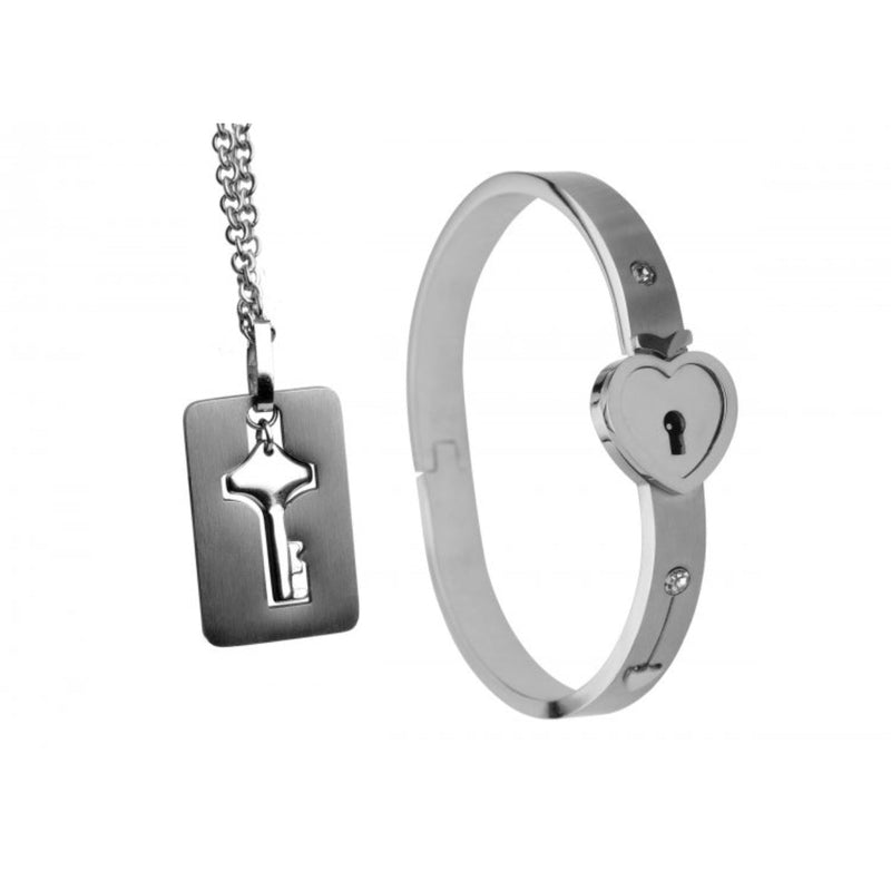 Load image into Gallery viewer, Master Series Cuffed Locking Bracelet &amp; Key Necklace Silver
