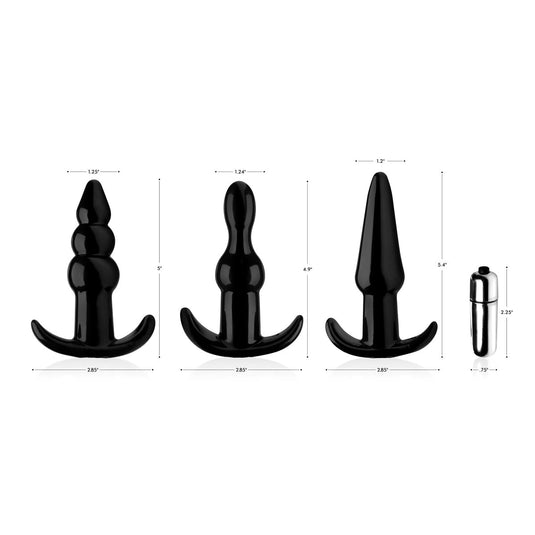 Frisky Thrill Trio Noir Butt Plug Set 3 Pack Black