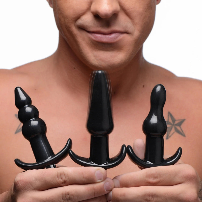 Load image into Gallery viewer, Frisky Thrill Trio Noir Butt Plug Set 3 Pack Black
