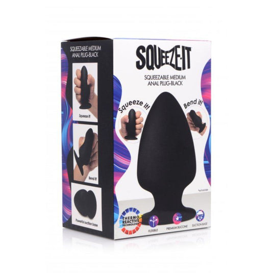 Squeeze-It Squeezable Silicone Butt Plug Black Medium