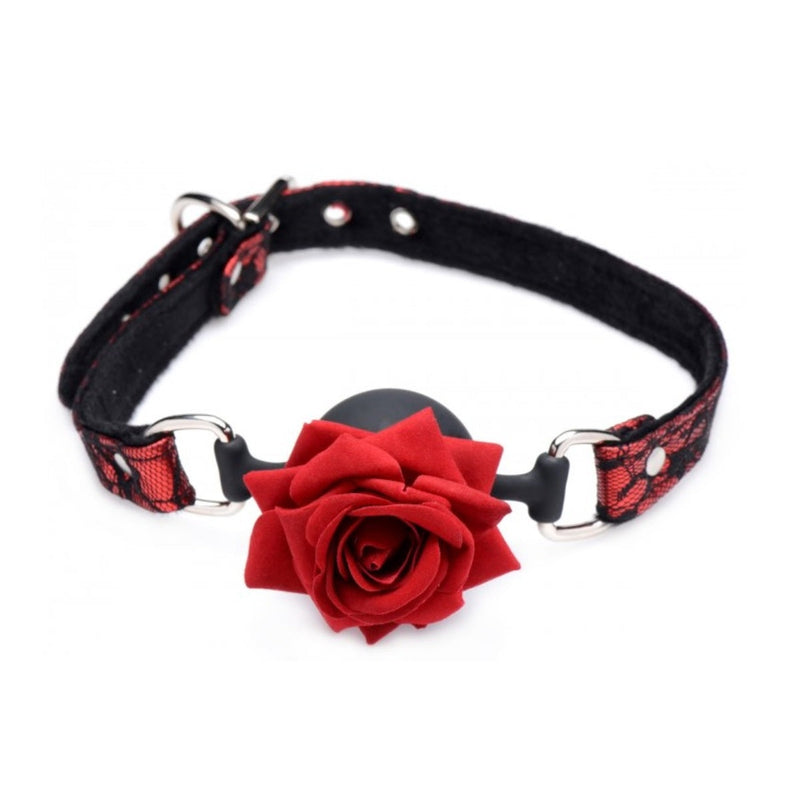 Load image into Gallery viewer, Master Series Full Bloom Silicone Ball Gag With Rose Red Black
