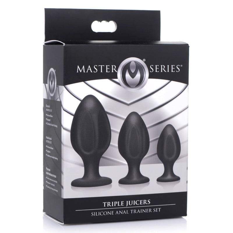Load image into Gallery viewer, Master Series Triple Juicers Silicone Anal Trainer Butt Plug Set Black

