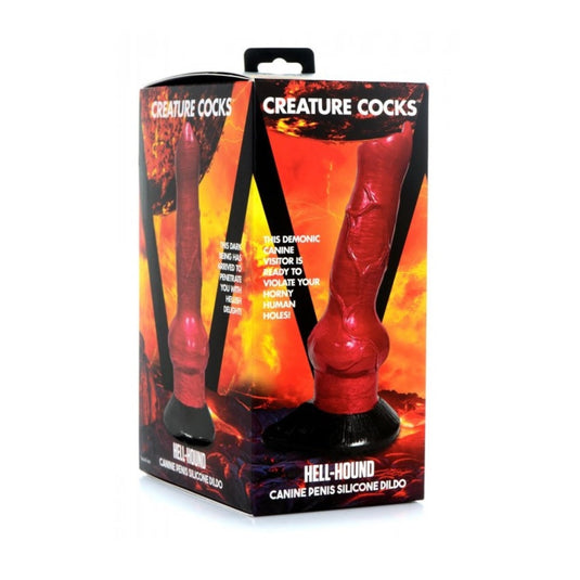 Front View Packaging - Creature Cocks Hell-Hound Canine Penis Silicone Dildo Red - Simply Pleasure