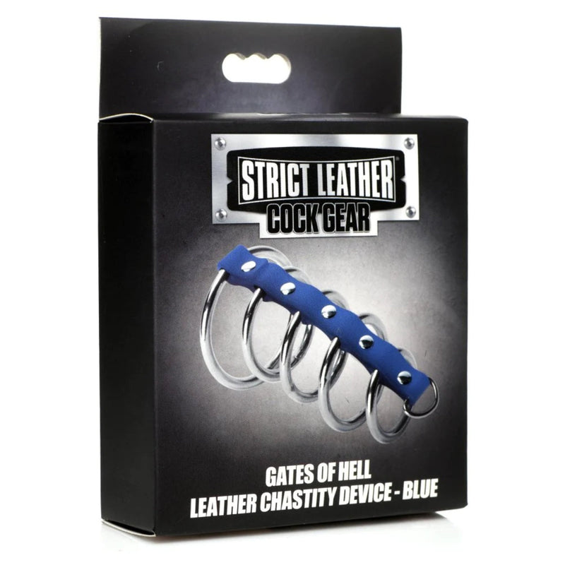 Load image into Gallery viewer, Strict Leather Cock Gear Leather And Steel Gates Of Hell Cock Ring Blue
