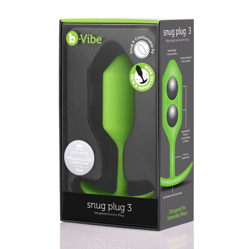 B-Vibe Snug Plug 3 Weighted Silicone Butt Plug Lime Green – Prowler