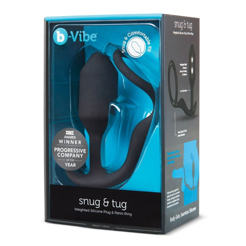 Load image into Gallery viewer, b-Vibe Snug &amp; Tug Weighted Silicone Butt Plug &amp; Cock Ring Black - Simply Pleasure

