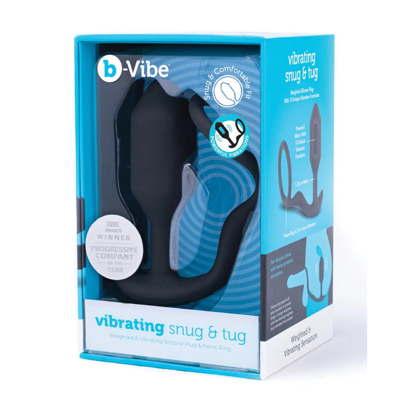 Load image into Gallery viewer, b-Vibe Snug &amp; Tug Vibrating Weighted Silicone Butt Plug &amp; Cock Ring Black - Simply Pleasure
