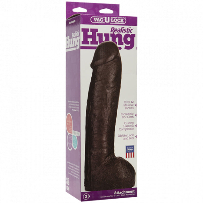 Load image into Gallery viewer, Vac-U-Lock Realistic Hung Dildo Dark Brown 12.5 Inch
