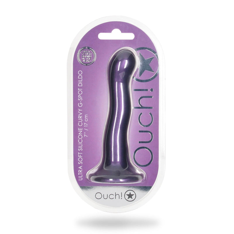 Load image into Gallery viewer, Ouch Ultra Soft Silicone Curvy G-Spot Dildo Metallic Purple 7 Inch
