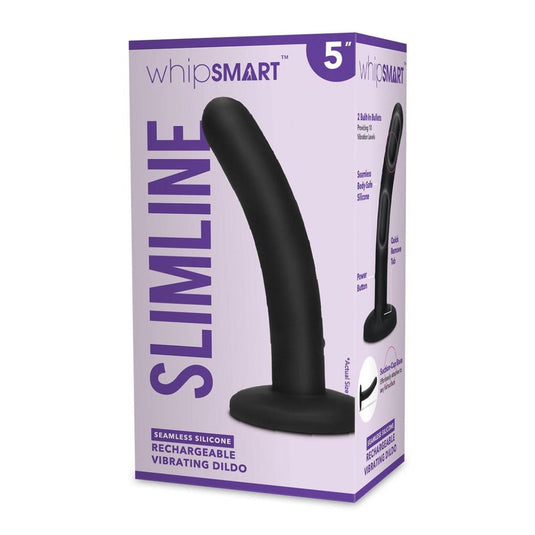 Whipsmart Slimline Silicone Rechargeable Vibrating Dildo Black 5 Inch