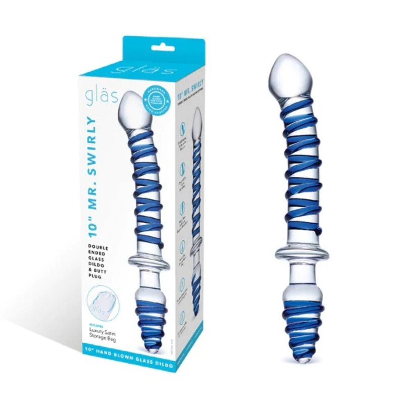 Load image into Gallery viewer, Glas Mr Swirly Double Ended Dildo And Butt Plug Blue 10 Inch - Simply Pleasure
