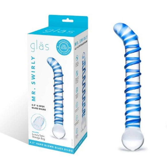 Glas Mr Swirly G-Spot Dildo Blue 6.5 Inch - Simply Pleasure