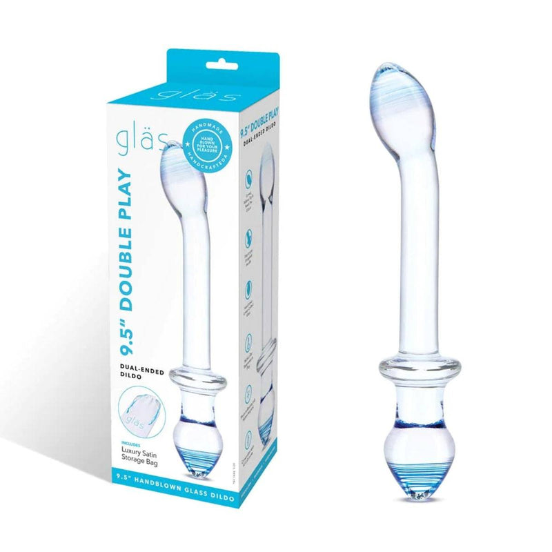 Load image into Gallery viewer, Glas Double Play Dual Ended Dildo Clear Blue 9.5 Inch - Simply Pleasure
