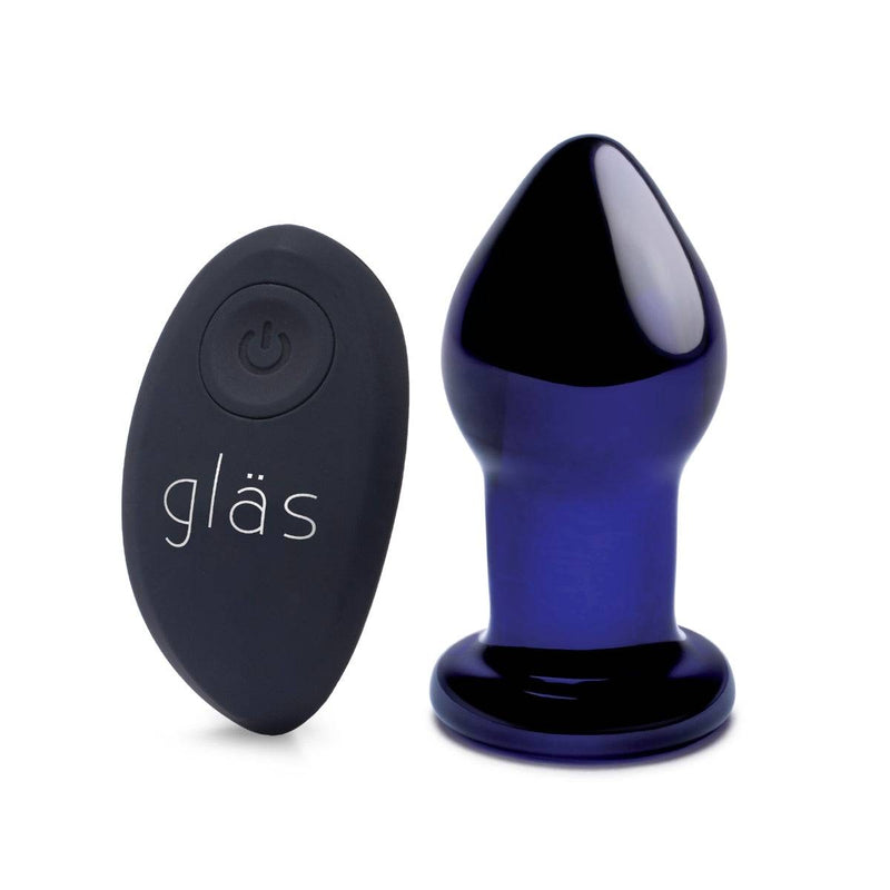 Load image into Gallery viewer, Glas Rechargeable Remote Controlled Vibrating Butt Plug Blue 3.5 Inch - Simply Pleasure
